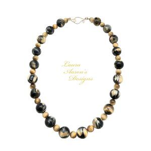 Handcrafted Blue and Gold Tiger's Eye Necklace - 24 inches